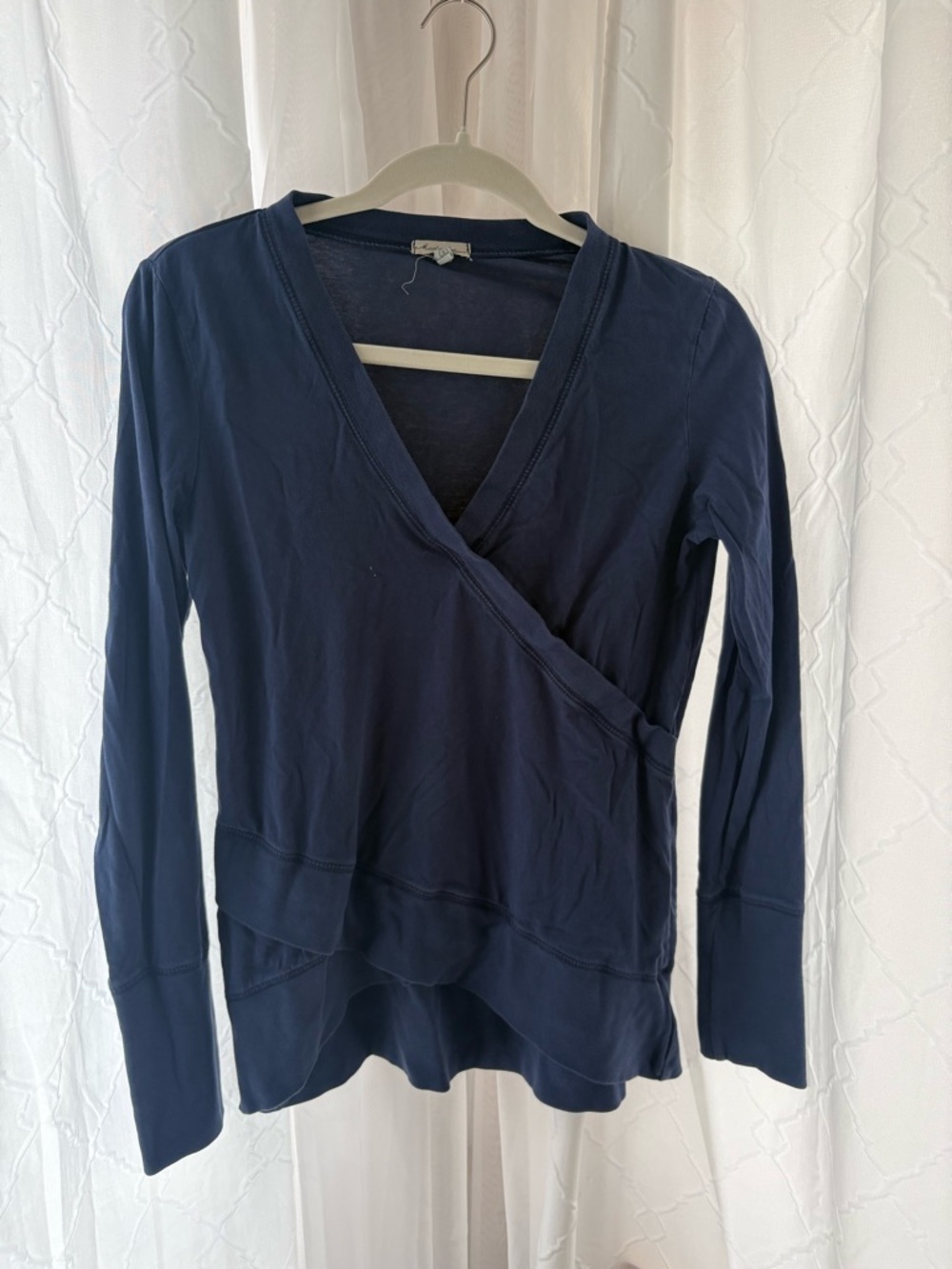 Women's Navy Wrap-Style Long Sleeve Top
